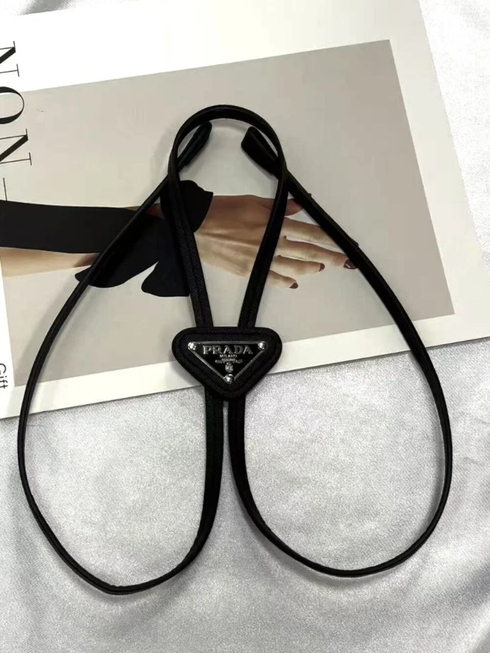 🤍 Prada Black Tie with Triangle Logo Design - Picture 4 of 5